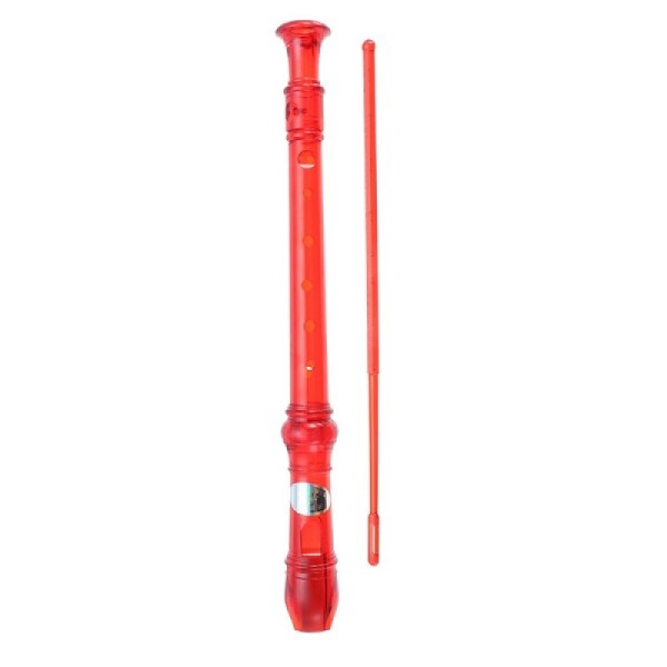 SWAN Soprano Recorder, 8-Hole Plastic Transparent Flute with Cleaning Rod For Beginners, Red - SW-8KT-RED